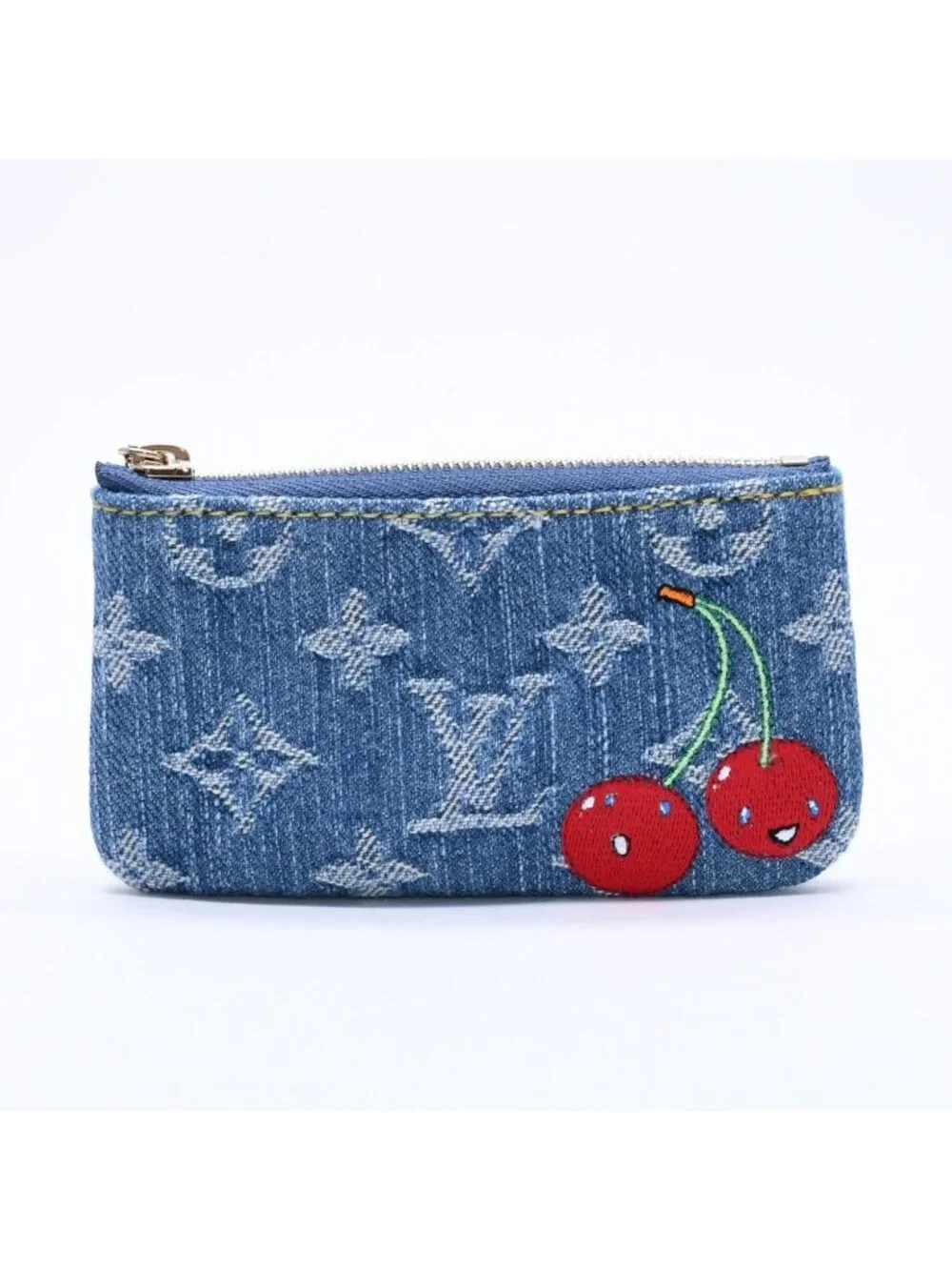 Louis Vuitton Pochette Cles Monogram Cherry Denim Coin Purse Takashi Murakami